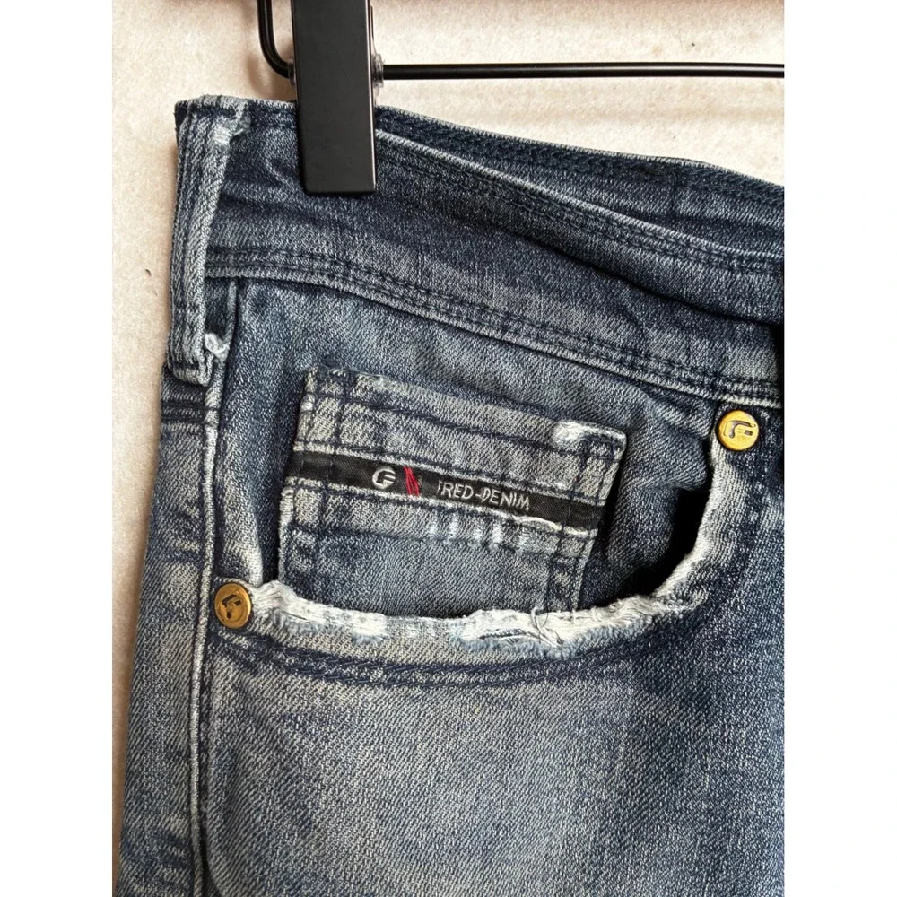 Fried Denim Mens Slim Fit Distressed Ripped Jeans Blue 32x30‎ skate grunge